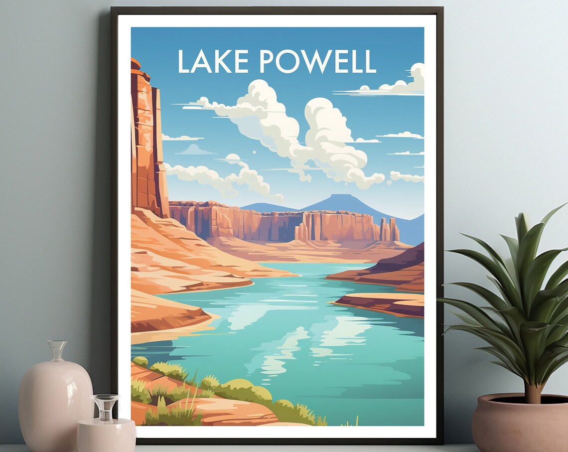 Lake Powell Travel Poster, Desert Lake Wall Art