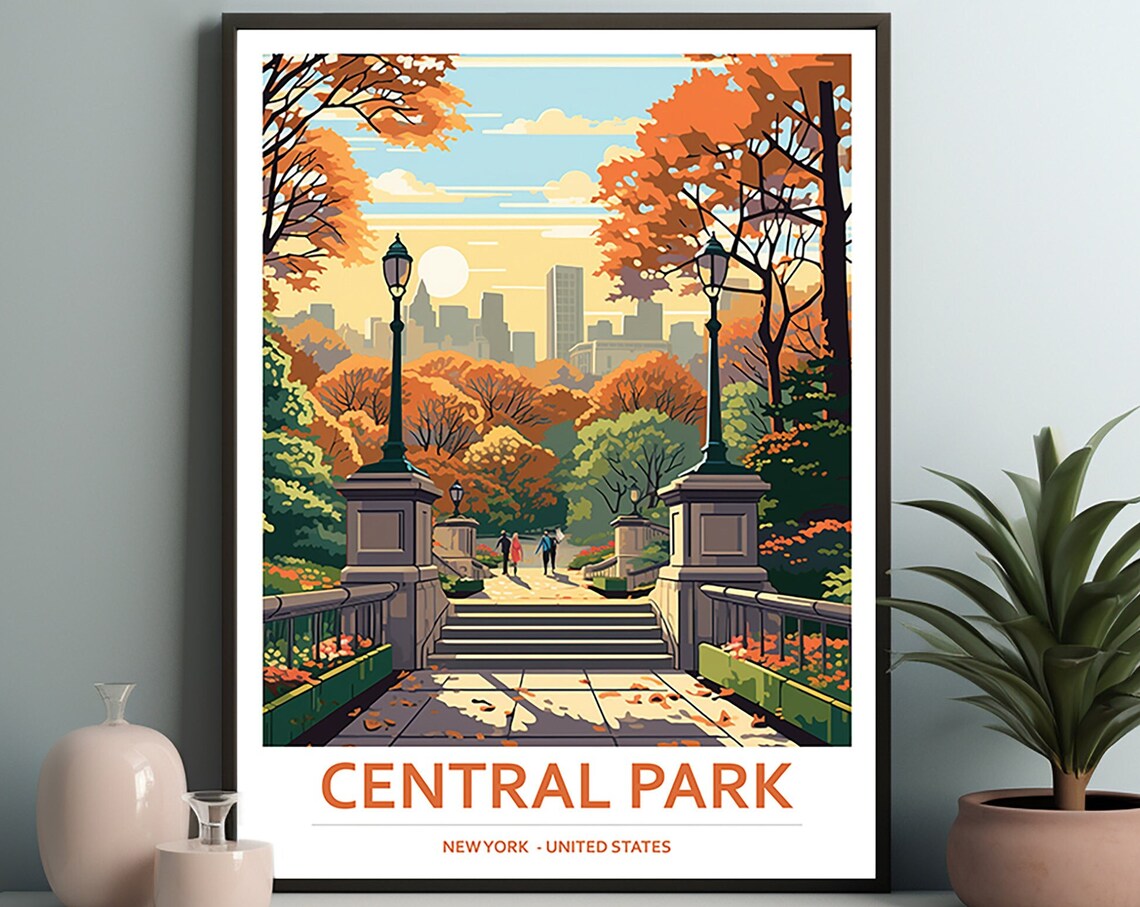 Central Park New York Autumn Gateway Park Scene Travel Poster