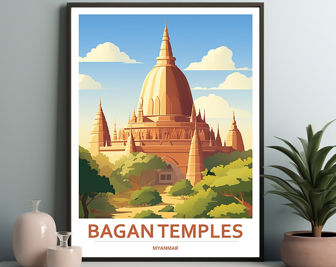 Bagan Temples Myanmar Travel Poster, Travel Art Print - Image 2