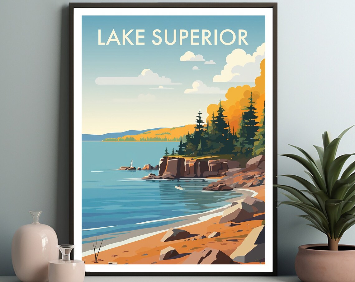 Lake Superior Travel Poster, North America Art Print
