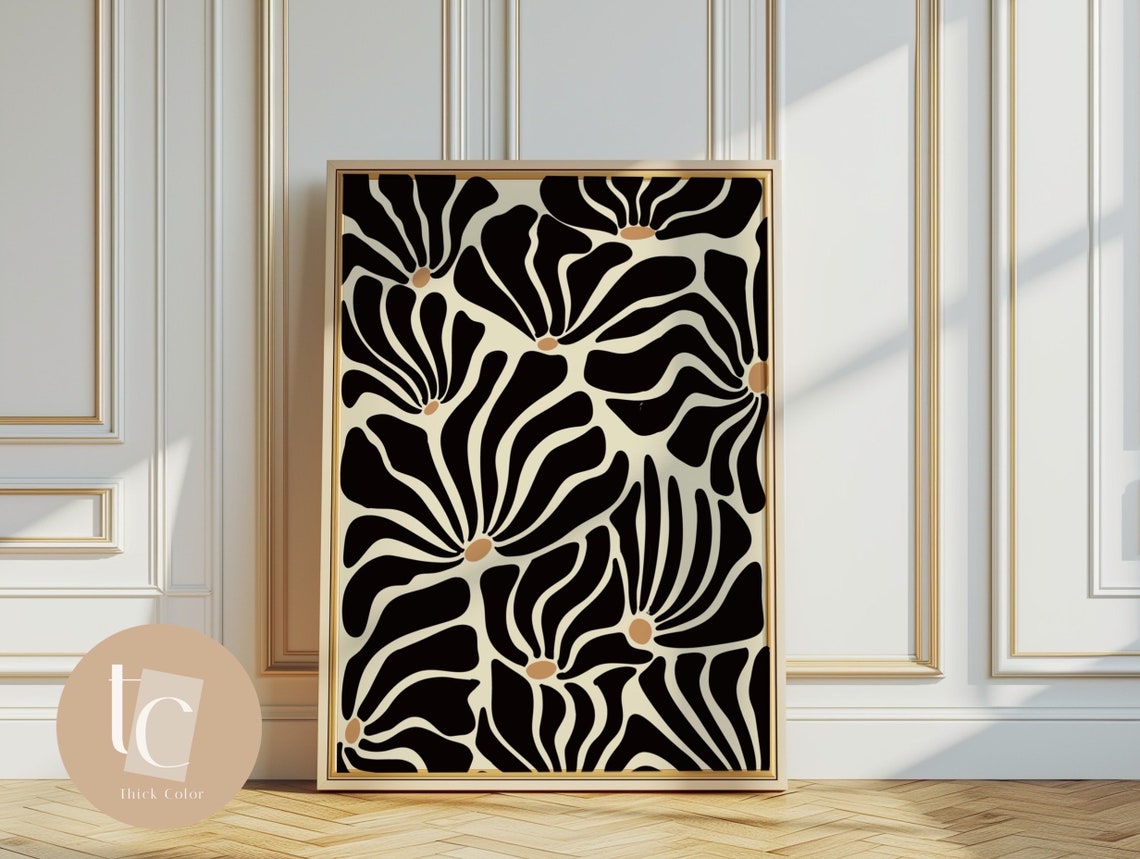 Black And Cream Bold Retro Petal Pattern Statement Floral Poster