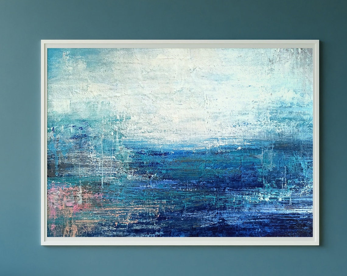 Blue White Ocean Horizon Abstract Modern Seascape Wall Poster - Image 4