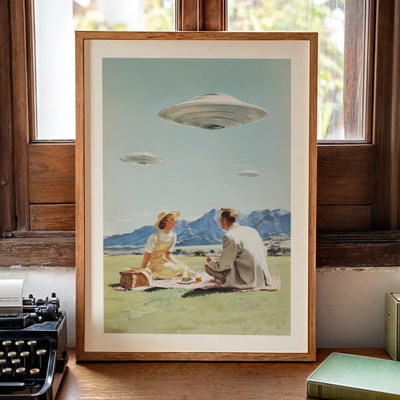 Science Fiction Retro Poster, Mid-Century UFO Style