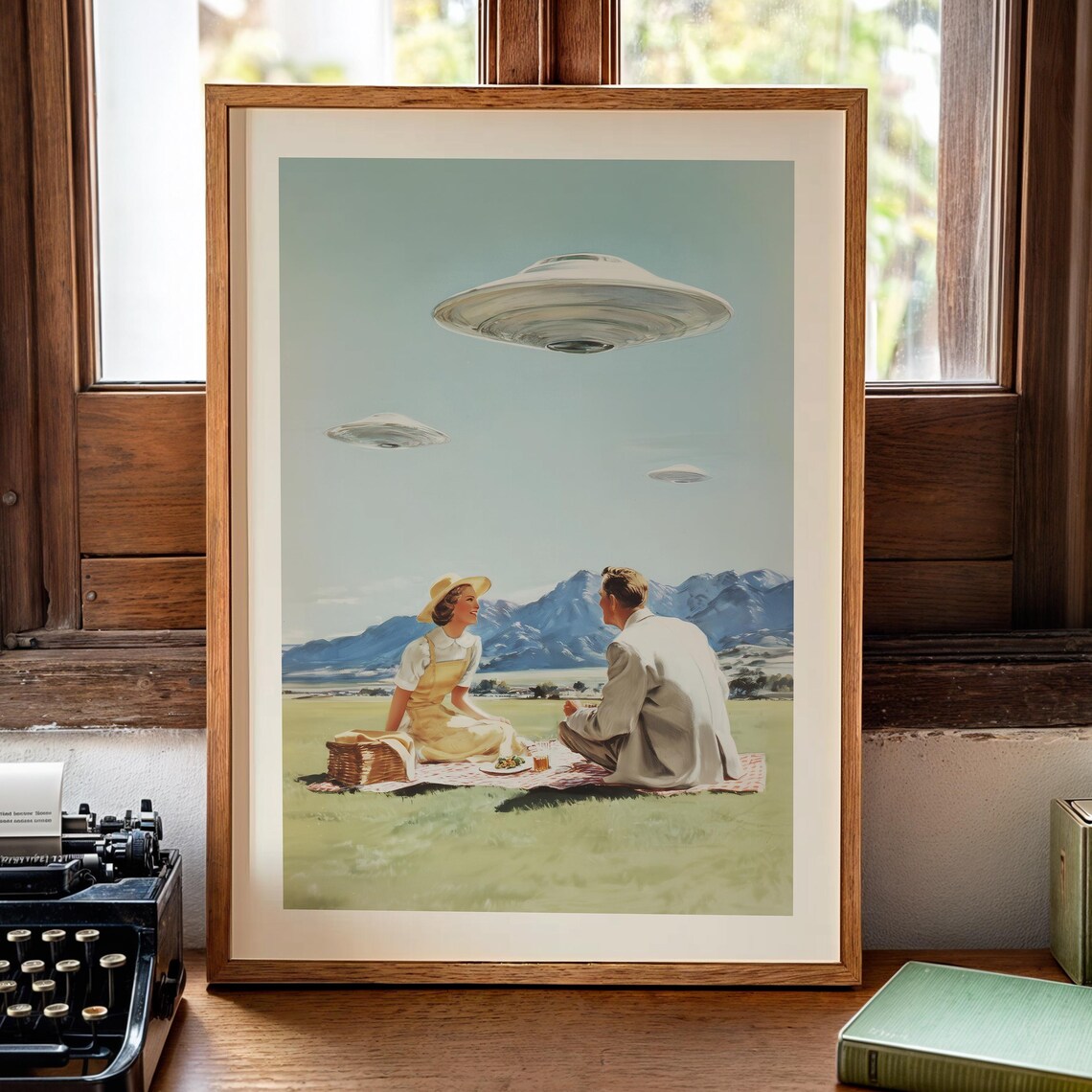 Science Fiction Retro Poster, Mid-Century UFO Style
