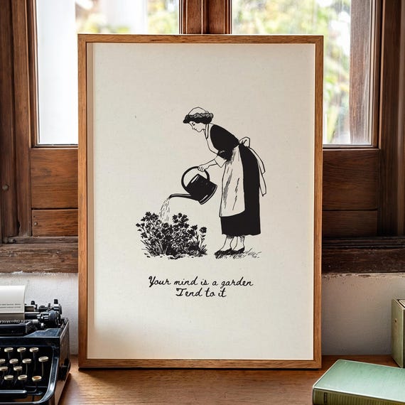 Meditative Art Therapy Print Simple Line Garden Quote Earthy Minimalist Wellness Poster Digital Download