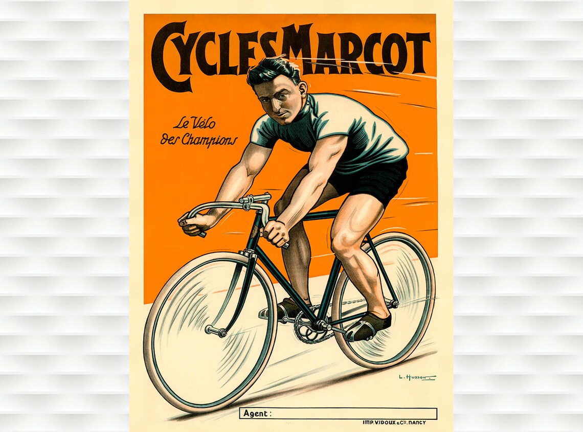 Cycles Marcot Le Velo des Champions French Vintage Cycling Poster