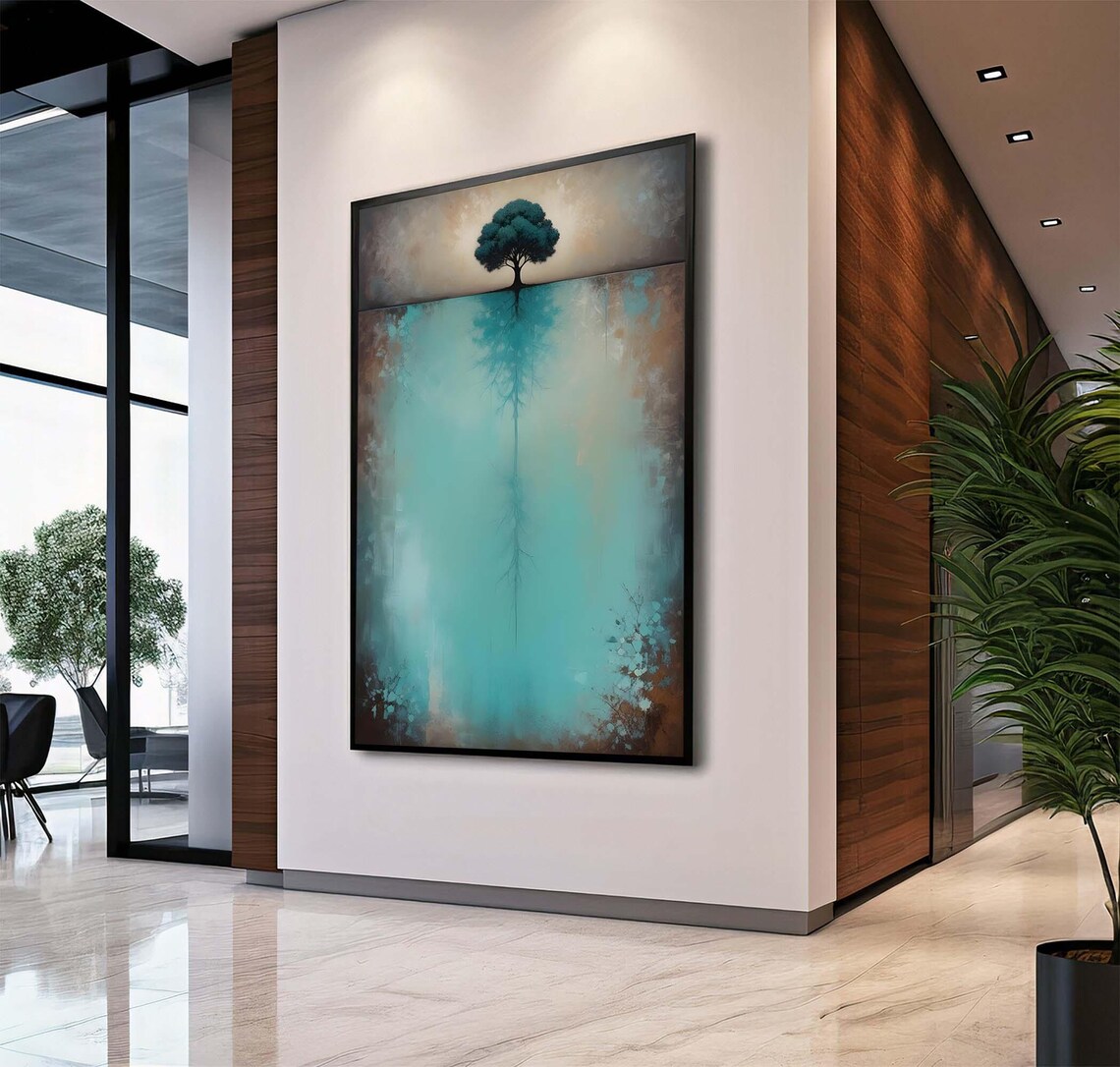 Serene Tree Reflection Art Tranquil Nature Canvas Abstract Wall Peaceful Landscape Print Ready To Hang Decor