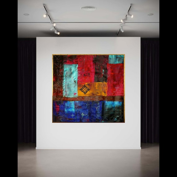 Vibrant Abstract Geometric Canvas Wall Art Colorful Patchwork Design Modern Home Decoration Contemporary Print Gift Decor