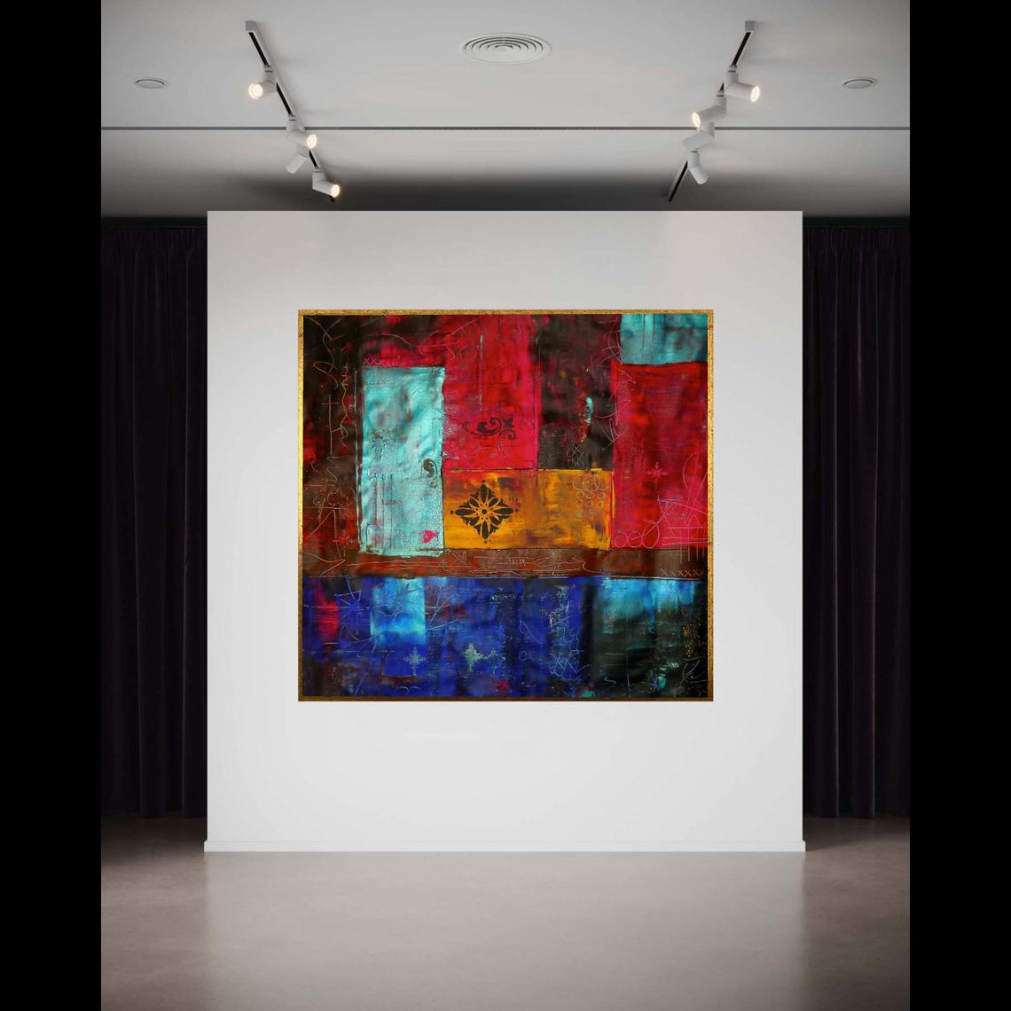 Abstract Geometric Patchwork Colorful Blocks Modern Art Print