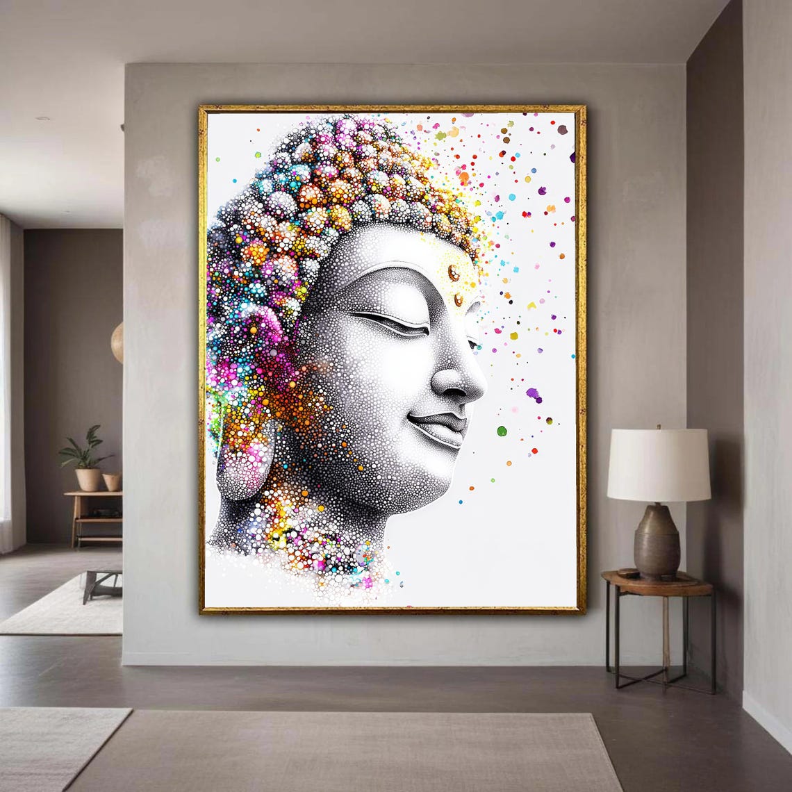 Colorful Buddha Face Canvas Spiritual Wall Art Meditation Decor Abstract Portrait Vibrant Peaceful Gift Home
