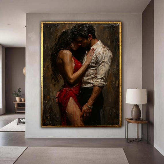 Romantic Couple Embrace Art Print, Love Scene