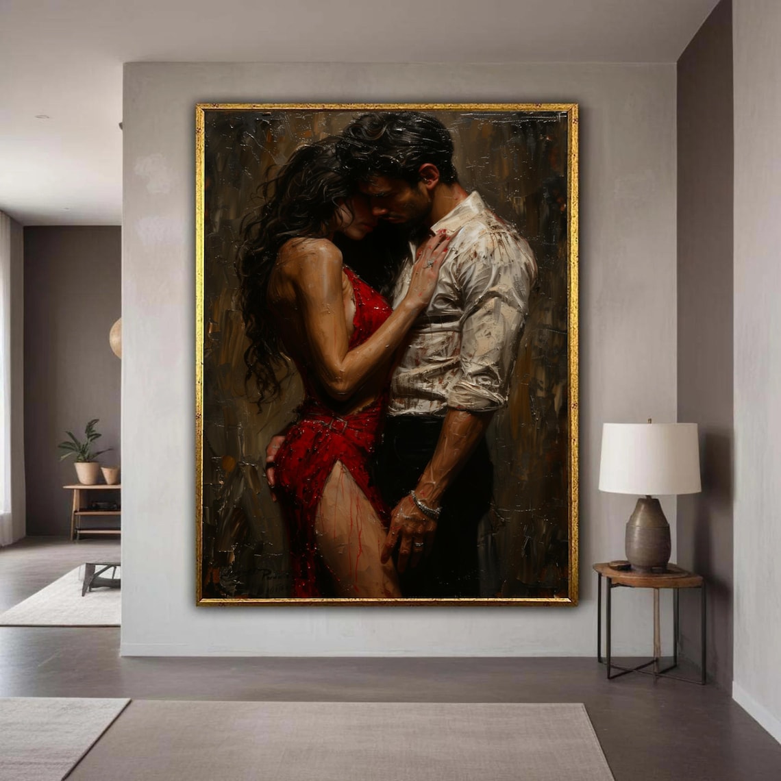 Romantic Couple Embrace Art Print, Love Scene