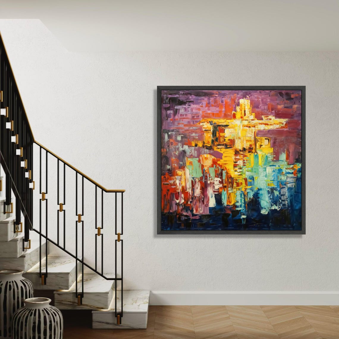 Abstract Cityscape Bold Color Modern Urban Skyline Art Poster