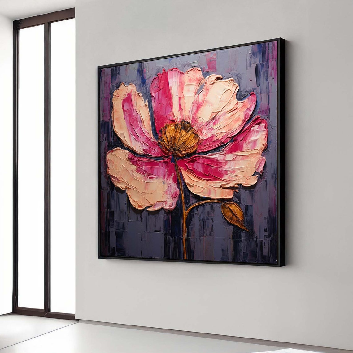 Blush Pink Peony Impasto Bloom Textured Floral Canvas Poster