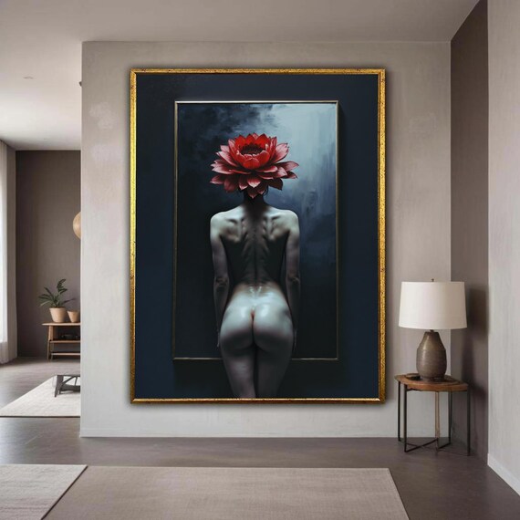 Surreal Nude Back With Red Canvas Modern Artistic Wall Art Contemporary Figurative Unique Home Gift Decor