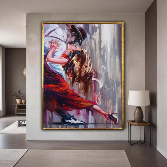 Passionate Tango Dance Couple Canvas Romantic Ballroom Wall Art Abstract Illustration Modern Decor Gift Home