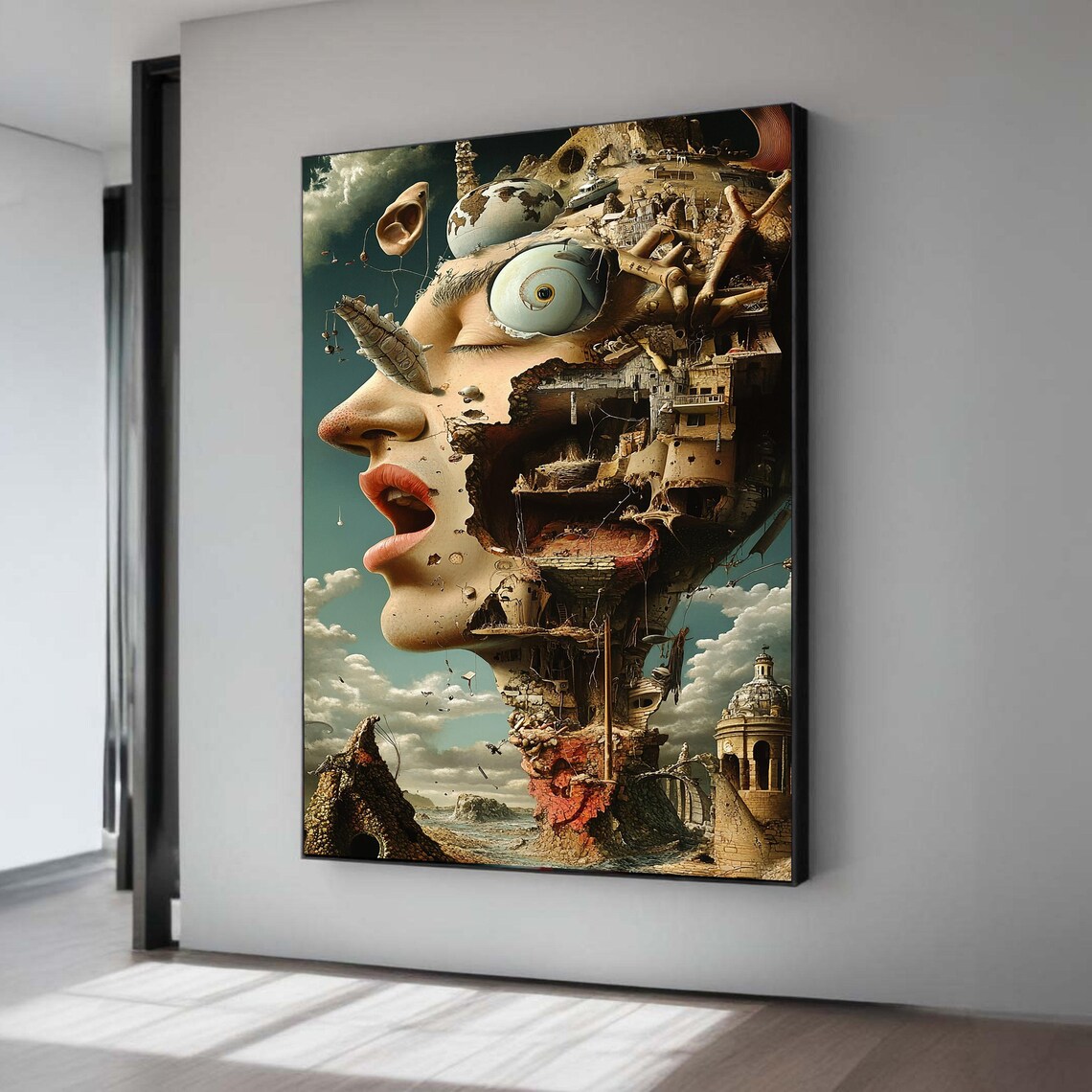 Surreal Woman Face Merging With Ruined City Dali Inspired Dream Poster