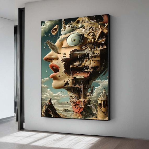 Surreal Woman Face Merging With Ruined City Dali Inspired Dream Poster