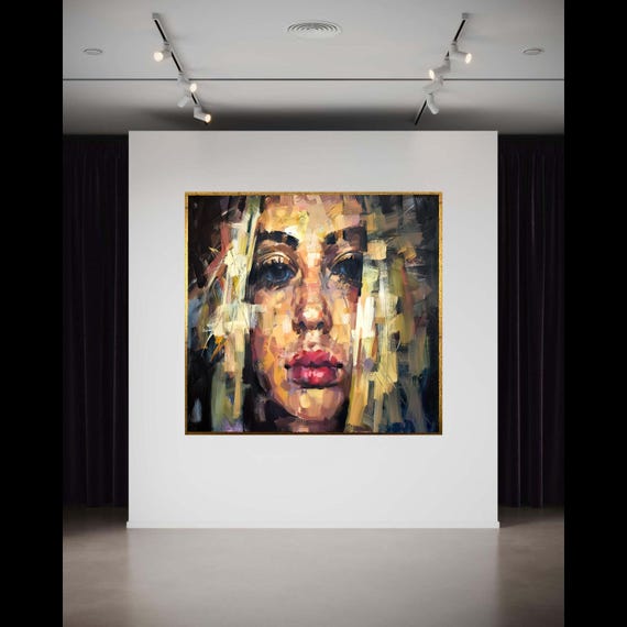 Abstract Female Portrait Canvas Modern Face Art Expressionist Wall Decor Bold Color Painting Contemporary Gift Home