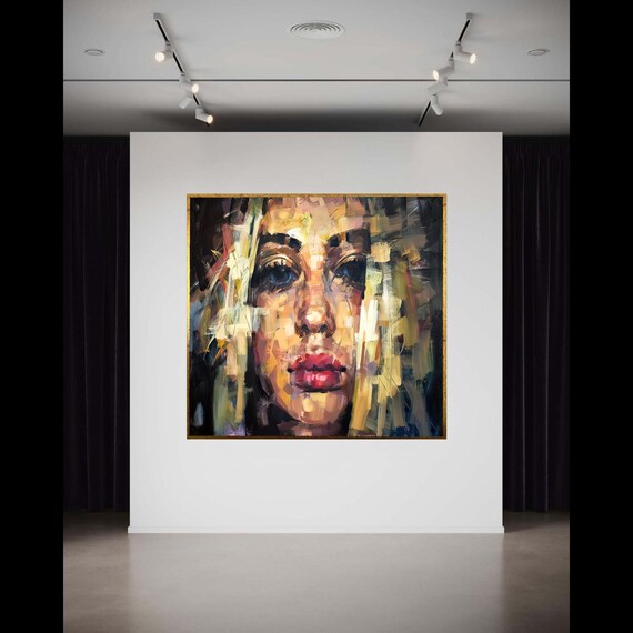 Abstract Impasto Woman Portrait Bold Red Lips Modern Oil Painting Print