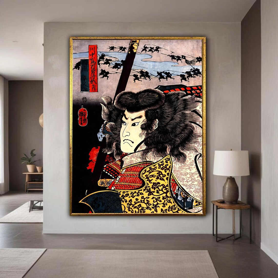 Japanese Ukiyo-e Kabuki Warrior Battle Scene Woodblock Art Poster