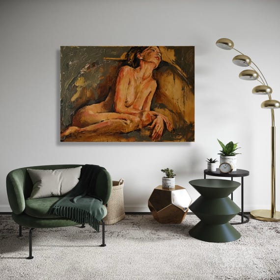 Abstract Nude Woman Canvas Art Expressionist Figurative Painting Sensual Home Decor Modern Artistic Wall Hanging Gift