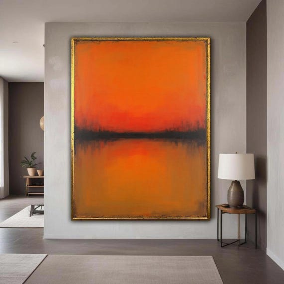 Abstract Sunset Orange Canvas Wall Art Mark Rothko Style Modern Minimalist Painting Bold Color Block Gift Home Decor