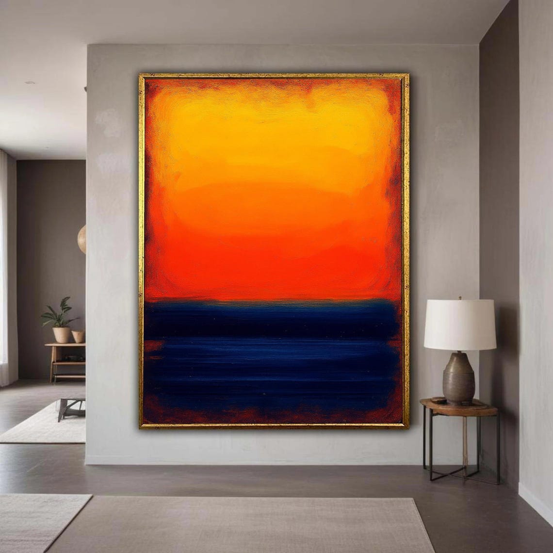 Fiery Sunset Abstract Color Block Red Orange Navy Rothko Style Poster