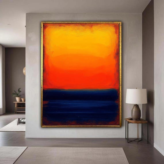 Mark Rothko Sunset Canvas Wall Art Print Modern Color Block Painting Vibrant Orange And Blue Home Gift Decor