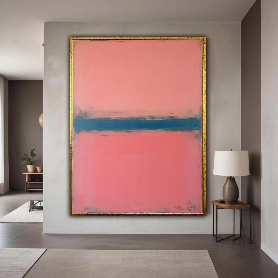Pink And Blue Color Field Minimalist Modern Abstract Painting Poster