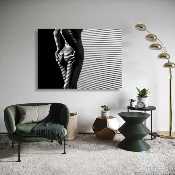 Abstract Nude Silhouette Canvas Black And White Shadow Art Striped Light Pattern Modern Minimalist Wall Decor Gift Home