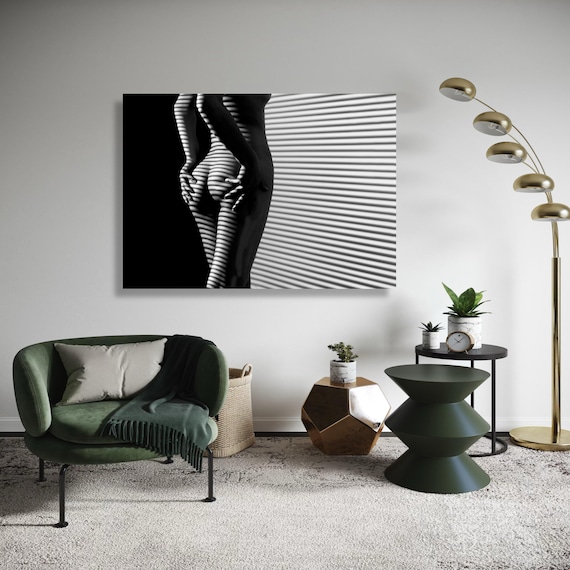 Black White Abstract Nude Silhouette Striped Shadow Fine Art Poster