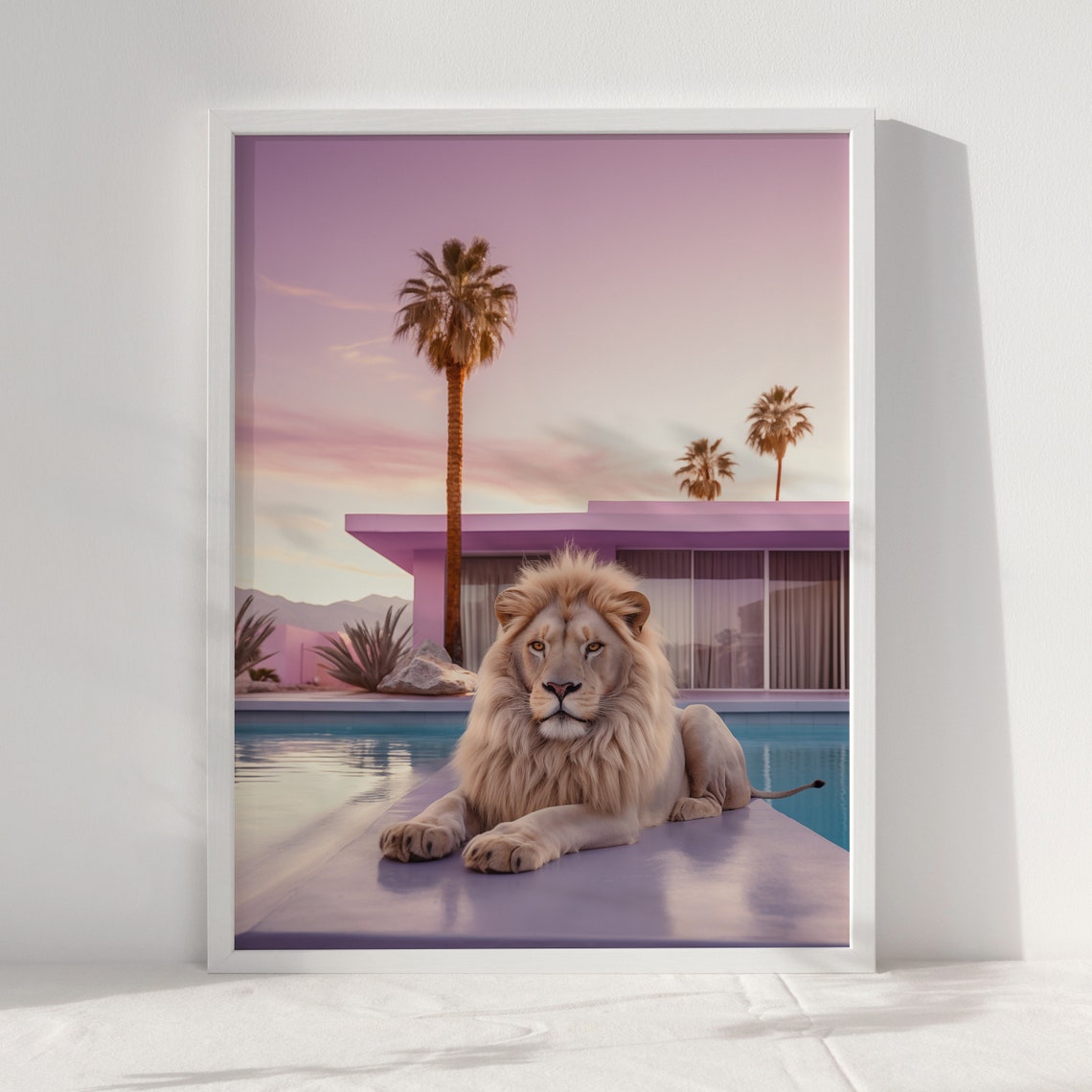 White Lion By Pink Villa Pool At Sunset Palm Springs Wall Art - Image 2