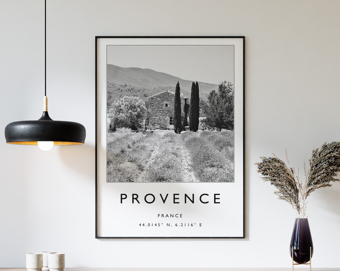 Provence France Black White Lavender Farmhouse Countryside Poster