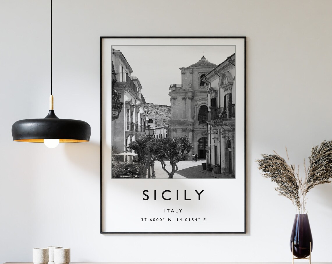Sicily Travel Poster, Black And White Travel Art