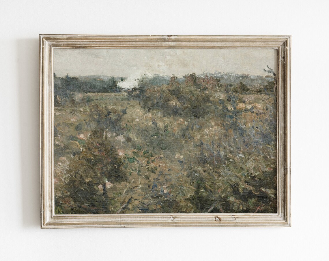 Vintage Muted Green Landscape, Textural Art Print