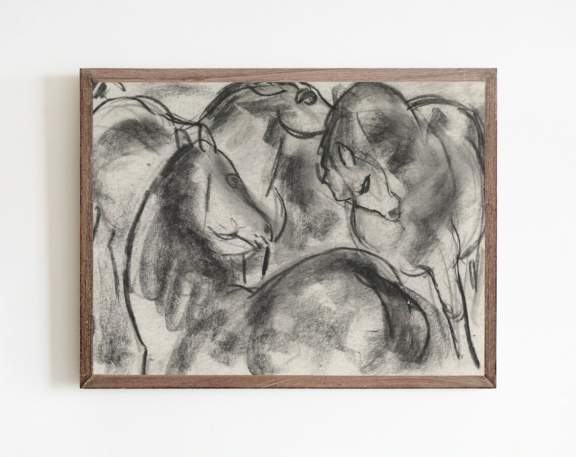 Antique Horse Sketch Minimalist Charcoal Art Print