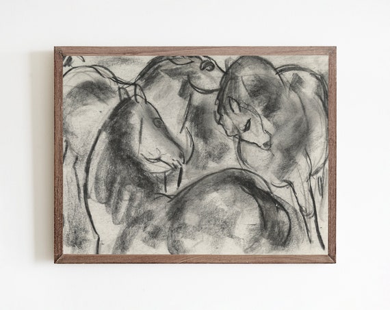 Antique Horse Sketch Minimalist Charcoal Art Print