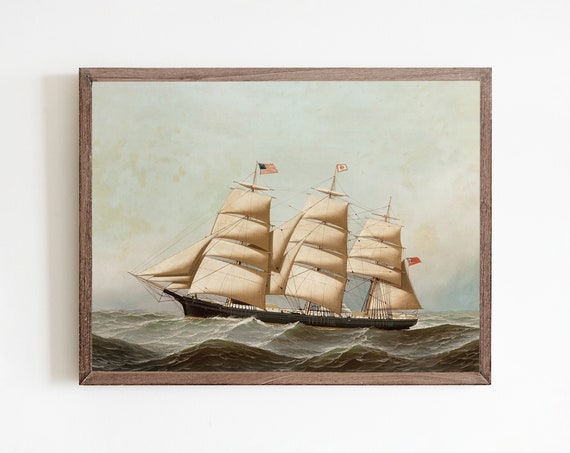 Vintage Ship Painting, Antique Nautical Sailing Art Print