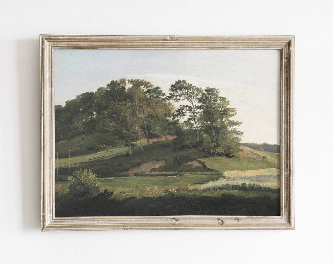 Vintage Painting Meadow Painting Landscape Painting Landscape Art Print Oil Painting Vintage French Country Wall Decor Art