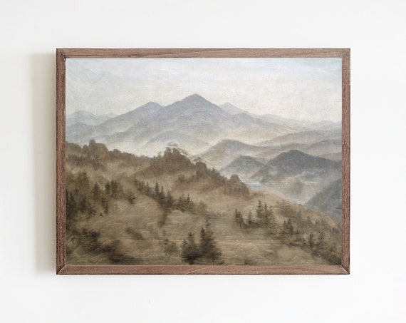 Mountain Wall Art Vintage Landscape Art Print Landscape Painting Antique Art Rustic Painting Scenery Print Art