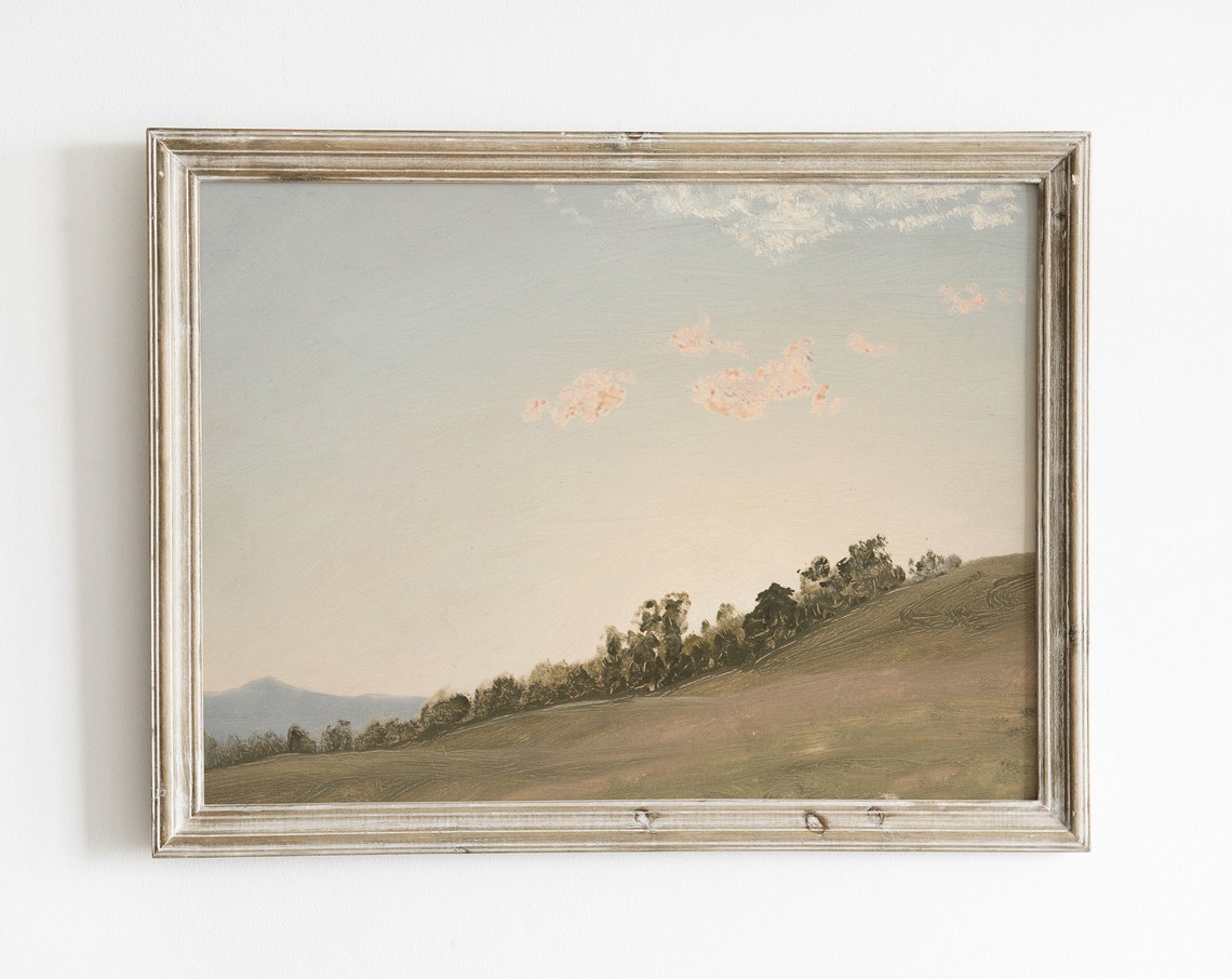 Vintage Painting Meadow Painting Landscape Painting Abstract Landscape Print Oil Painting Vintage French Country Wall Decor Sky Print