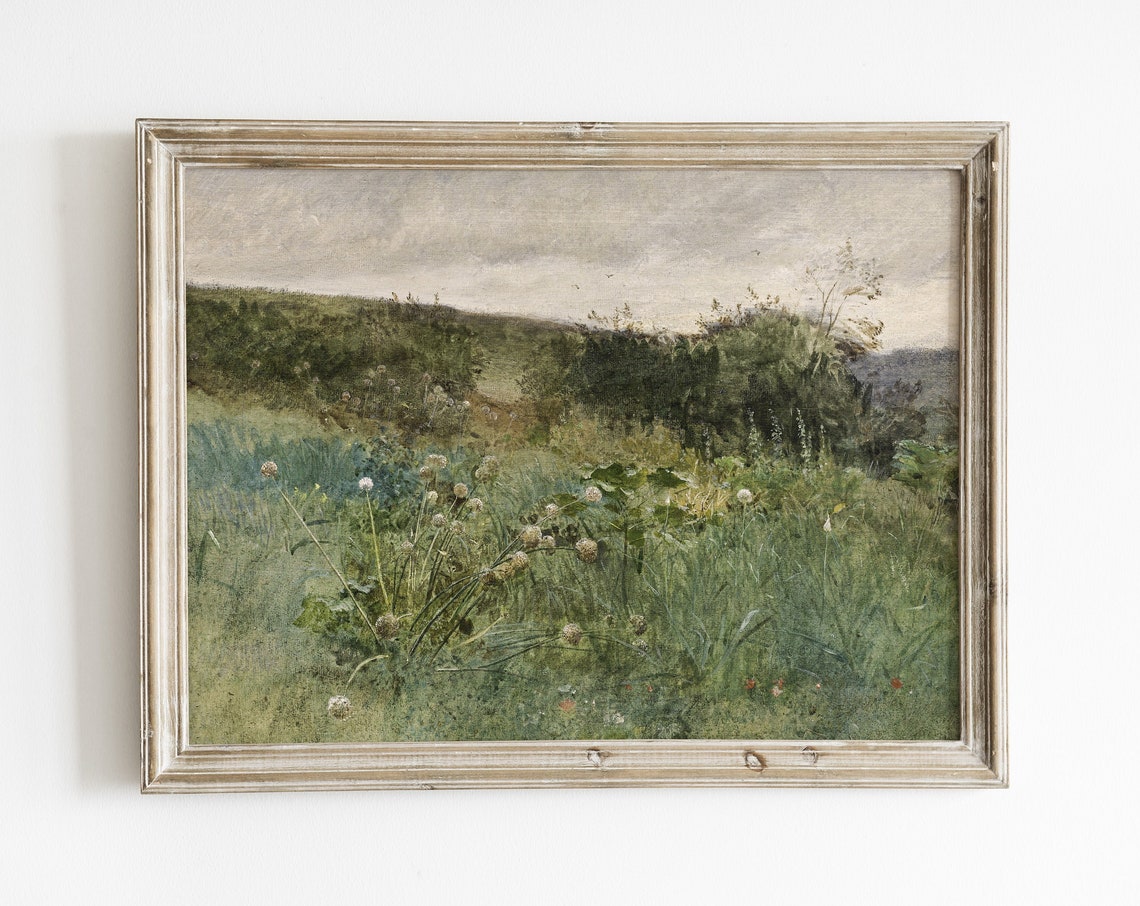 Pastoral Painting Vintage Landscape Painting Meadow Painting Landscape Art Print Oil Painting Vintage French Country Wall Decor