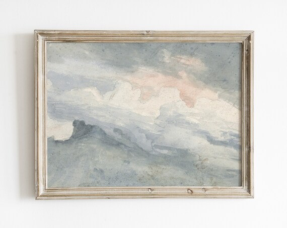 Abstract Wall Art Print Clouds Painting Nursery Decor Vintage Watercolor Painting Pastel Art Sky Painting Minimalist Art Print