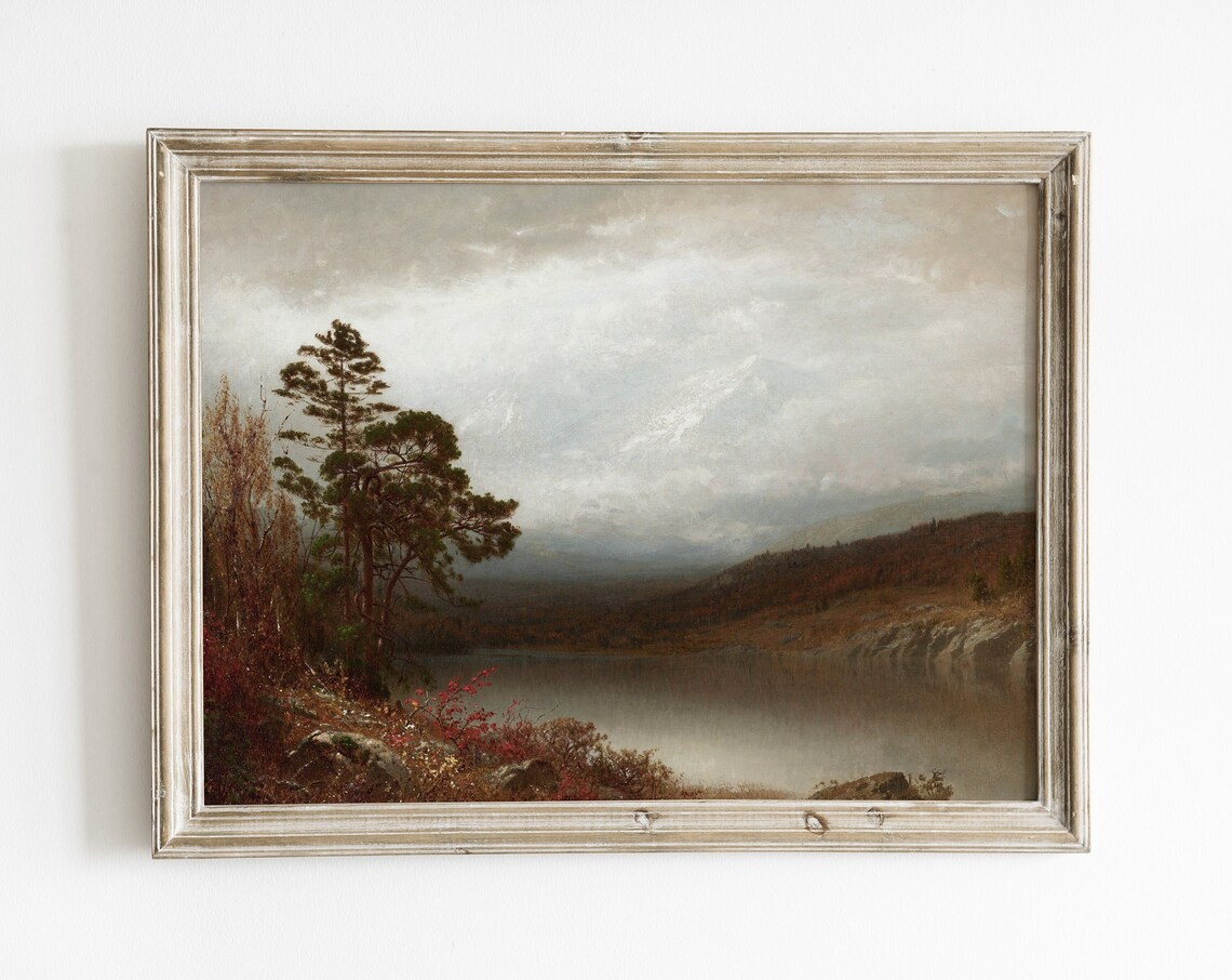 Vintage Moody Fall Landscape, Cozy Seasonal Accent