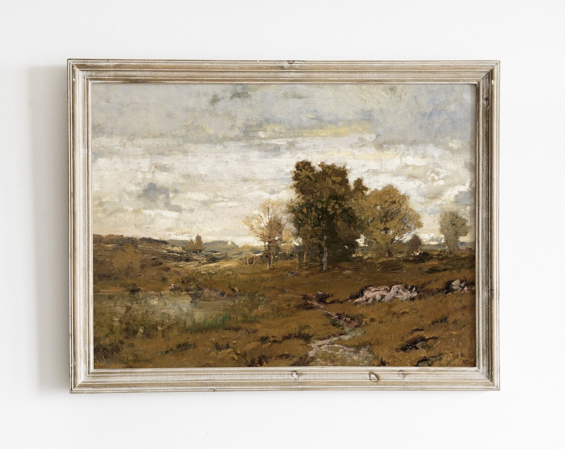 Moody Autumn Landscape Painting, Rustic Fall Decor