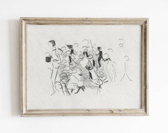 Abstract People Sketch, Minimalist Vintage Art Print