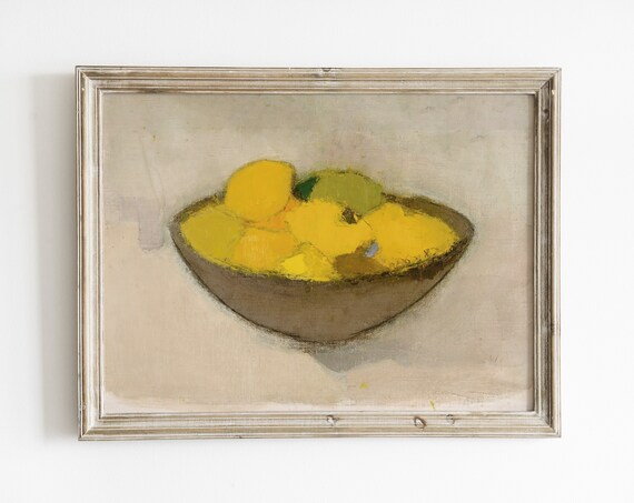 Yellow Lemon Painting Abstract Still Life Painting Lemon Art Print Kitchen Wall Art Lemon Decor Vintage Art