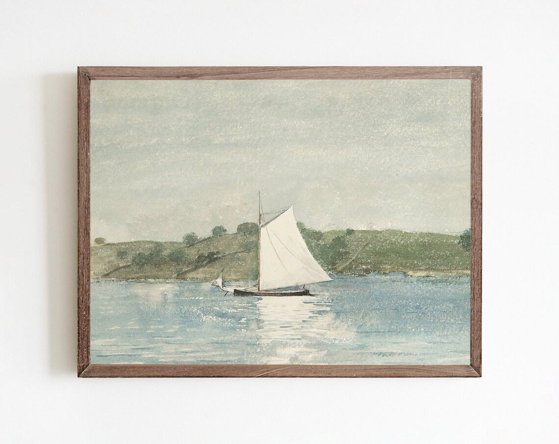 Vintage Sailboat Painting, Ocean Wall Art Print