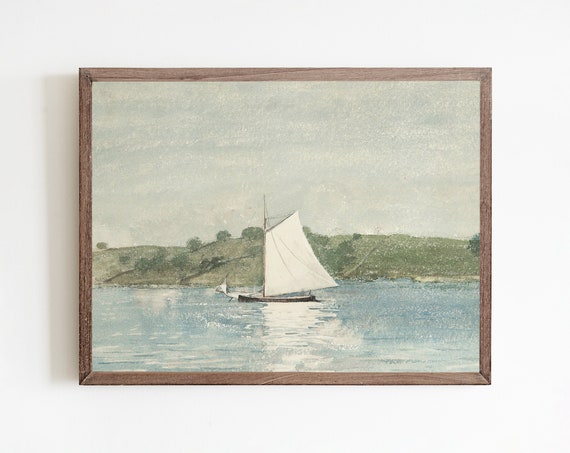 Vintage Sailboat Painting, Ocean Wall Art Print
